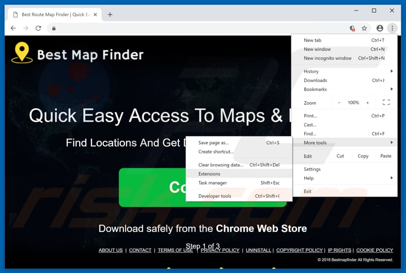 Removing BestMapFinder  ads from Google Chrome step 1