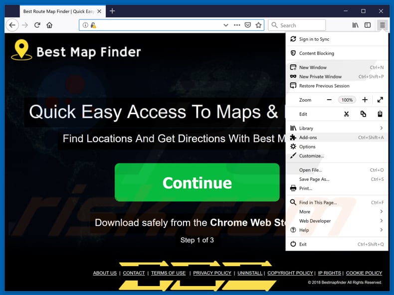 Removing BestMapFinder ads from Mozilla Firefox step 1