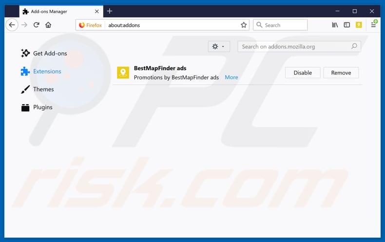 Removing BestMapFinder ads from Mozilla Firefox step 2