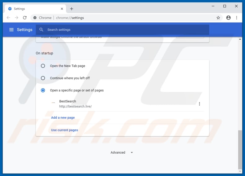 Removing bestsearch.live from Google Chrome homepage