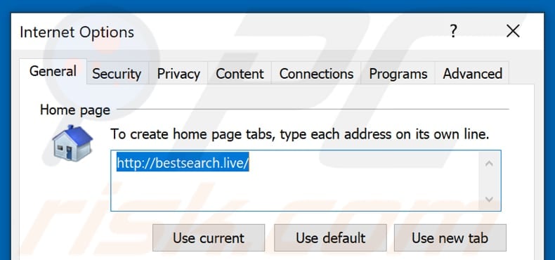 Removing bestsearch.live from Internet Explorer homepage