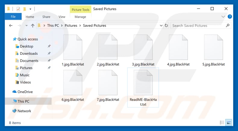 Files encrypted by BlackHat