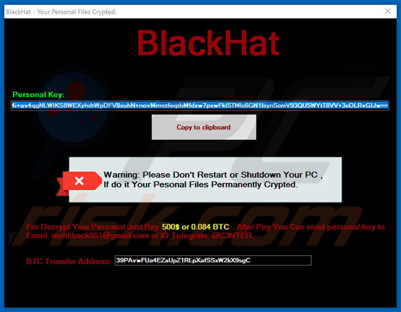 BlackHat Ransomware pop-up