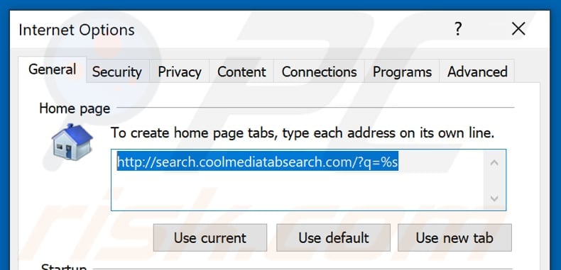 Removing search.coolmediatabsearch.com from Internet Explorer homepage