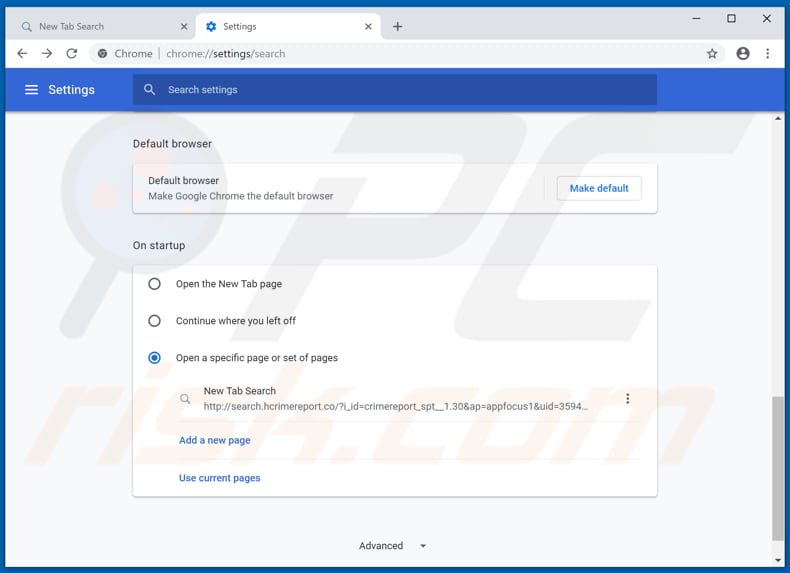 Removing search.hcrimereport.co from Google Chrome homepage