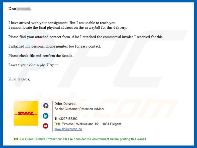 DHL Email Virus distributing LokiBot