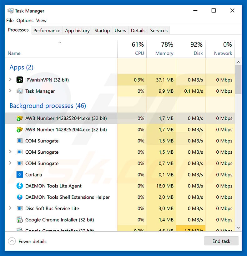 LokiBot in Windows Task Manager