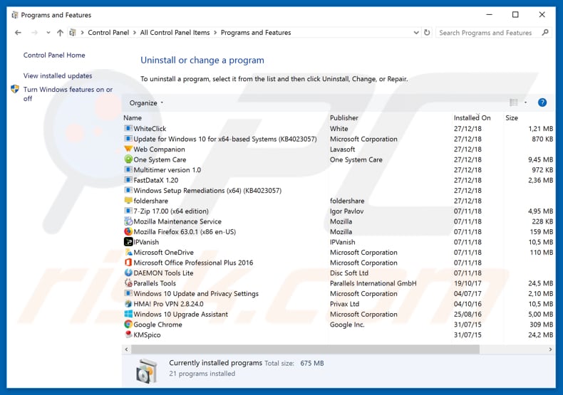 programs installed by SafeFinder installer distributed via Djvuu ransomware