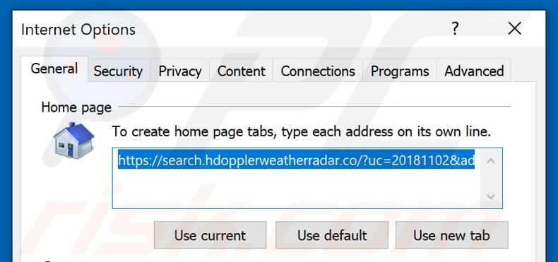 Removing search.hdopplerweatherradar.co from Internet Explorer homepage