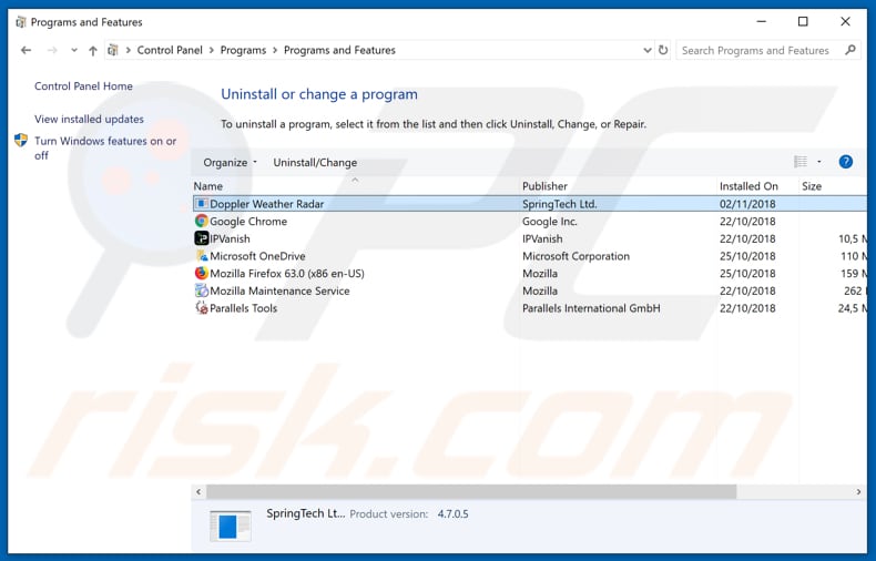 search.hdopplerweatherradar.co browser hijacker uninstall via Control Panel