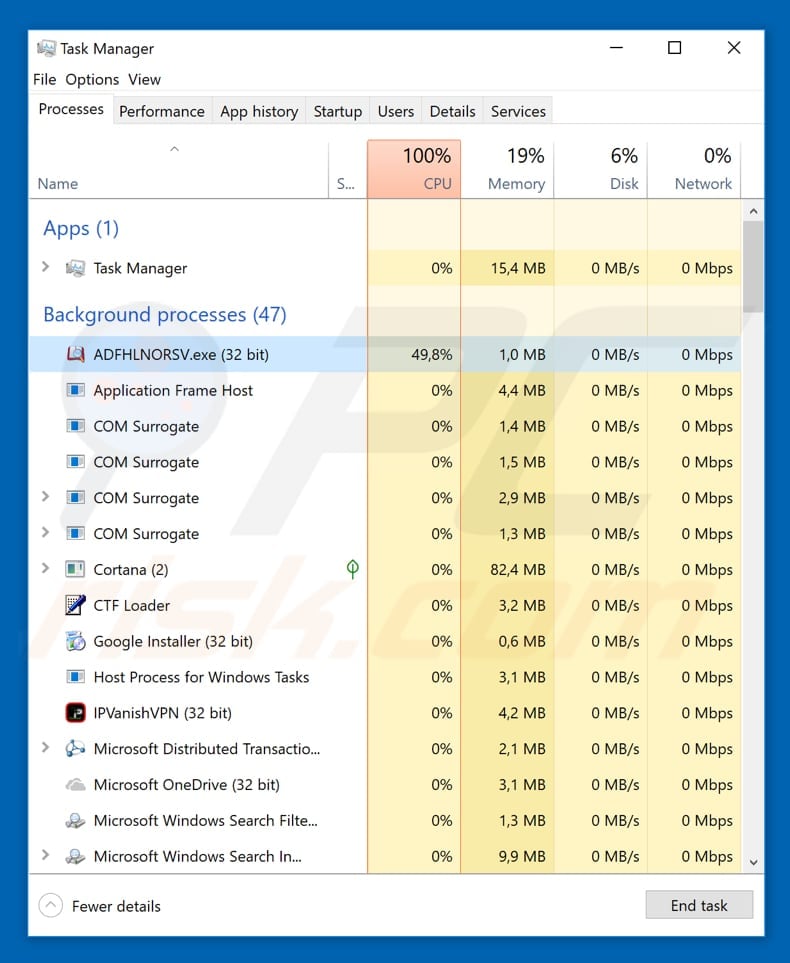 Doubleoffset ransomware process in Task Manager