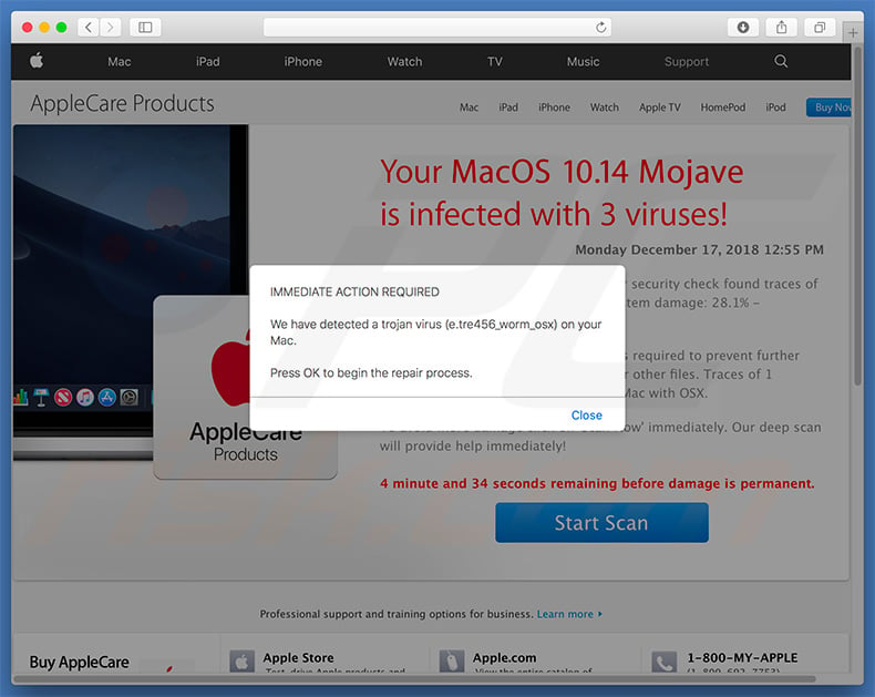 e.tre456_worm_osx Trojan Virus pop-up