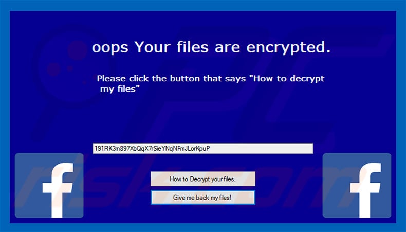 Facebook ransomware pop-up window