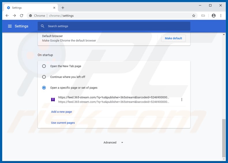 Removing feed.365-stream.com from Google Chrome homepage
