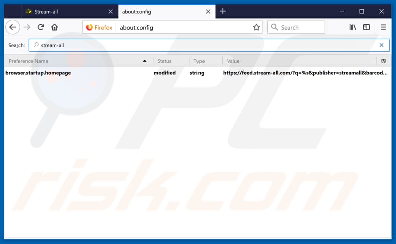 Removing feed.stream-all.com from Mozilla Firefox default search engine