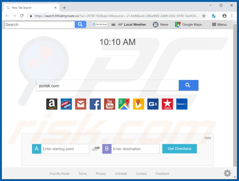 search.hfindmyroute.co browser hijacker