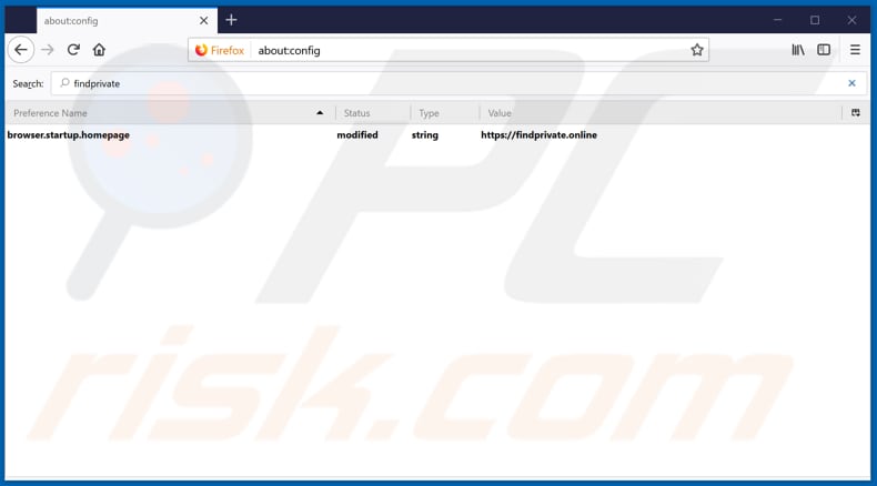 Removing findprivate.online from Mozilla Firefox default search engine