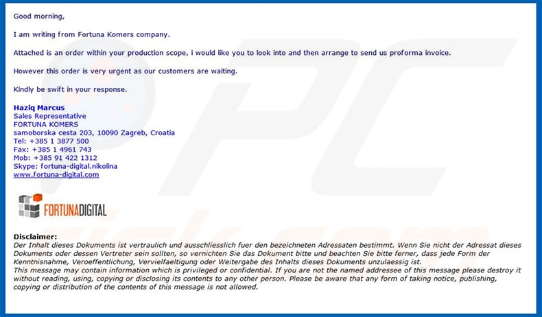 FORTUNADIGITAL Email Virus