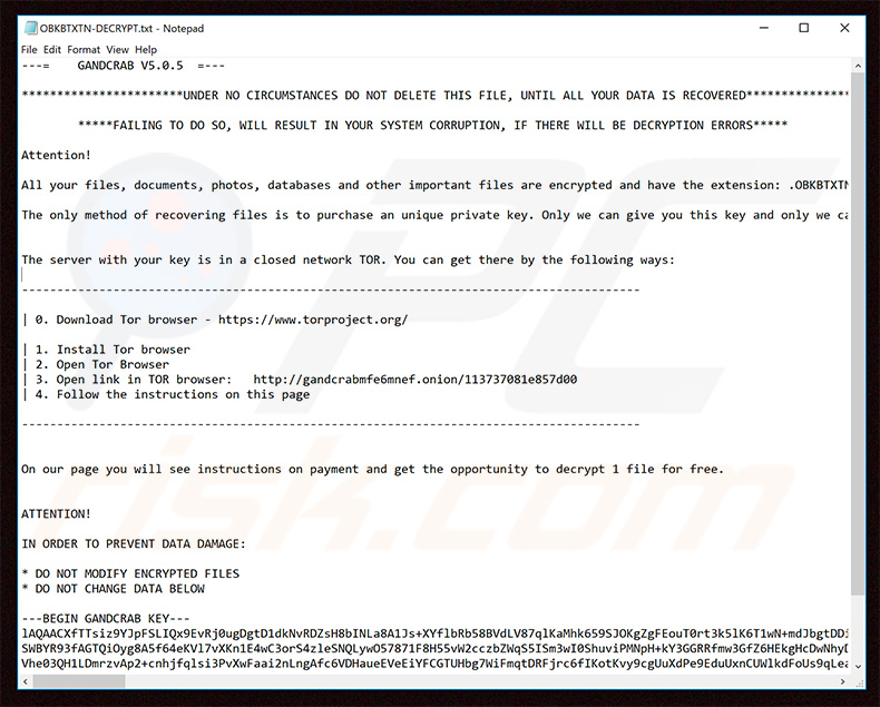 GandCrab 5.0.5 decrypt instructions