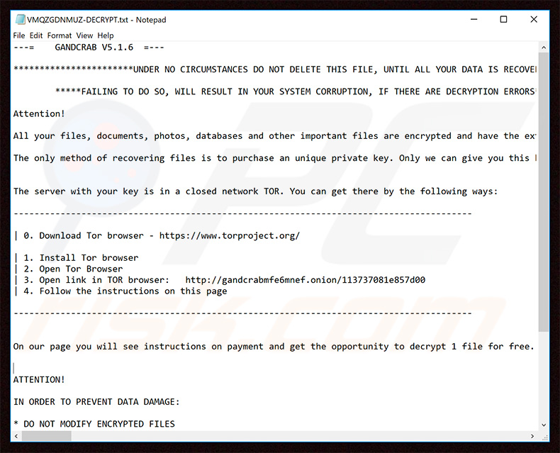 GANDCRAB V5.1.6 Ransom note