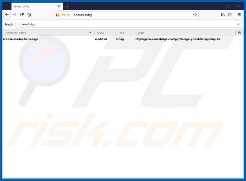 Removing games.searchalgo.com from Mozilla Firefox default search engine