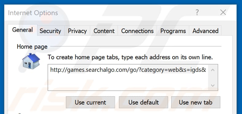 Removing games.searchalgo.com from Internet Explorer homepage