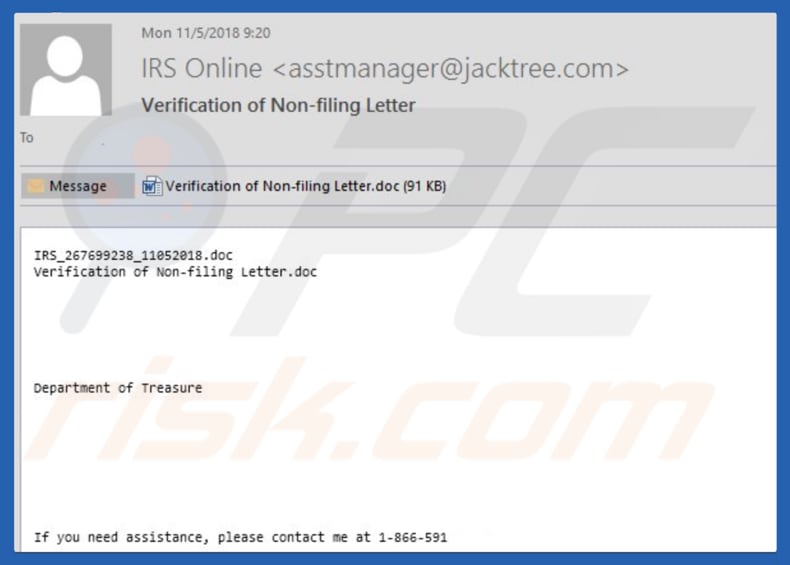 IRS Online Email Virus malware