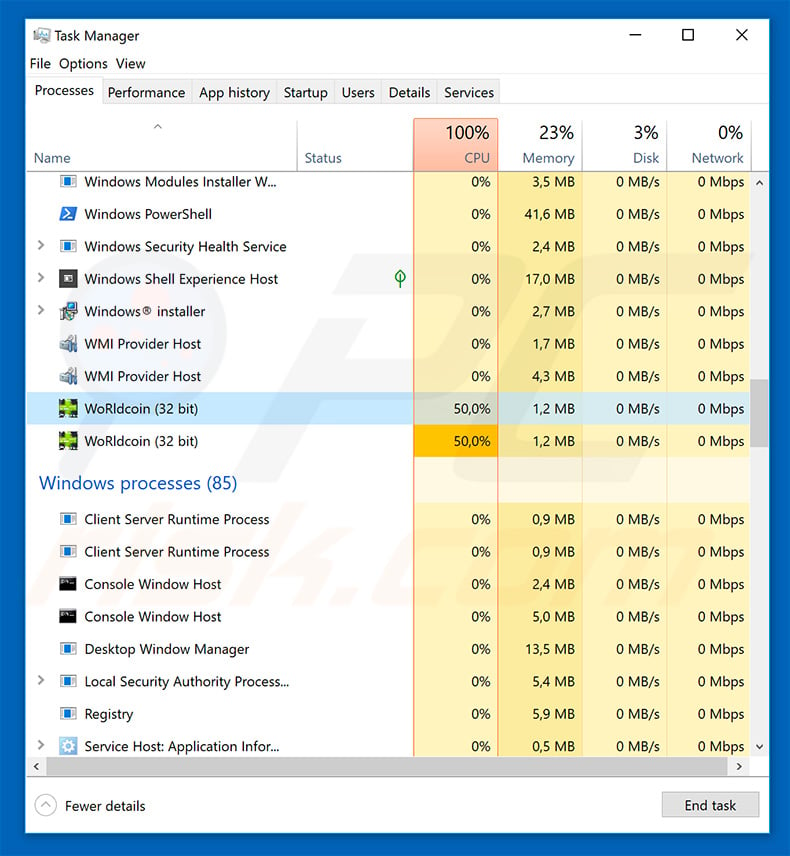 Nymaim trojan in Windows Task Manager