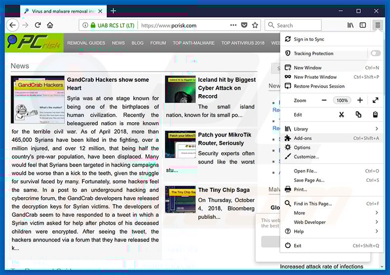 Removing lcontentdelivery.info ads from Mozilla Firefox step 1