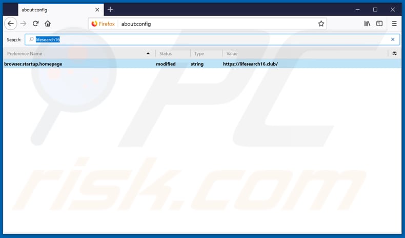 Removing lifesearch16.club from Mozilla Firefox default search engine