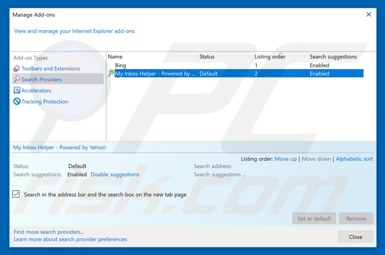 Removing lifesearch16.club from Internet Explorer default search engine