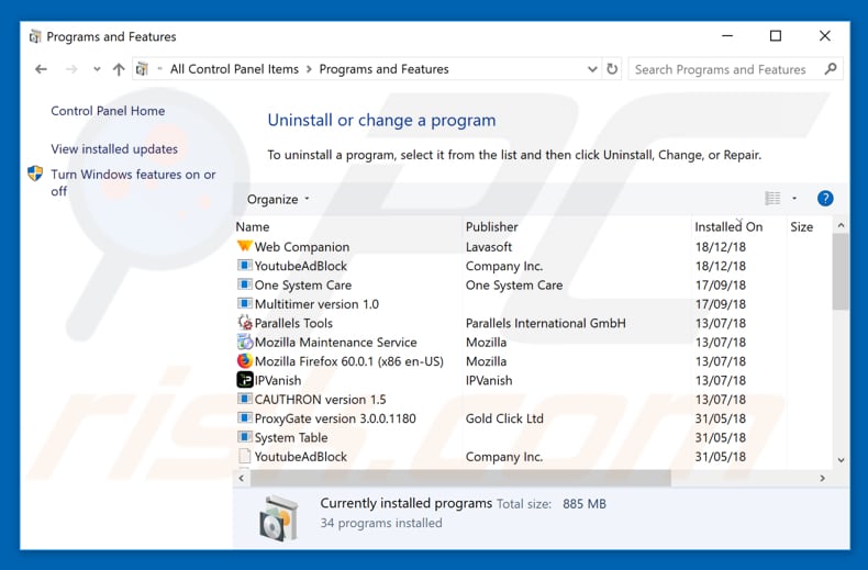 Lowe Registry Cleaner adware uninstall via Control Panel