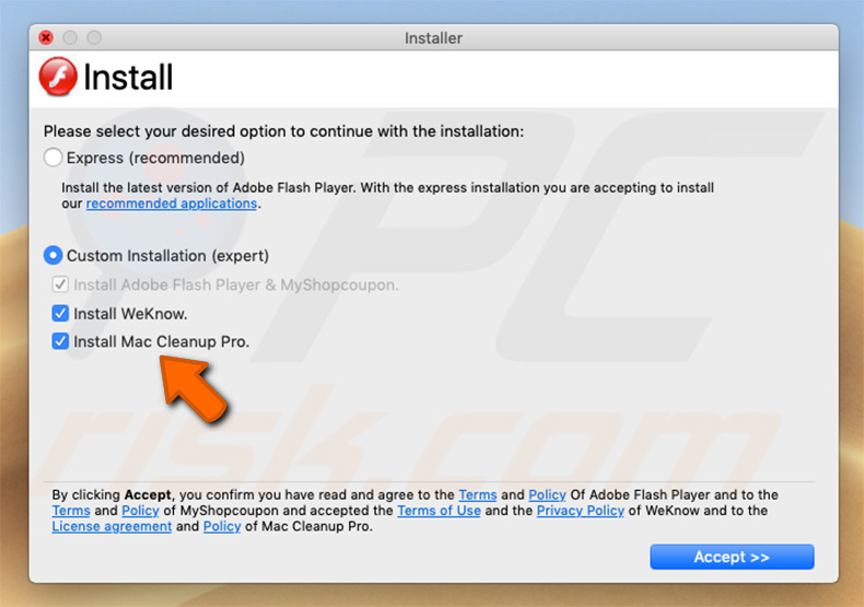 Fake Adobe Flash Player updater distributing Mac Cleanup pro