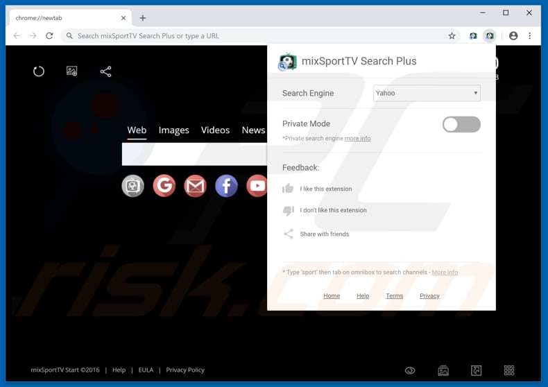 mixSportTV Search Plus browser-hijacking extension