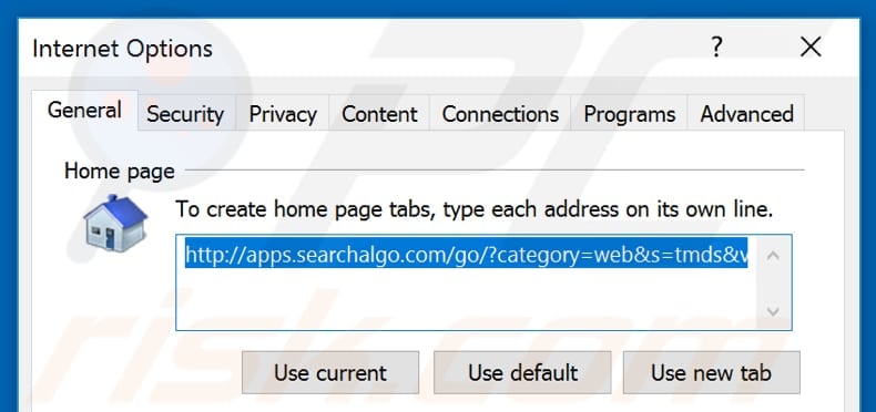 Removing searchalgo.com from Internet Explorer homepage