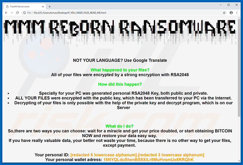 MMM Ransomware updated HTML file