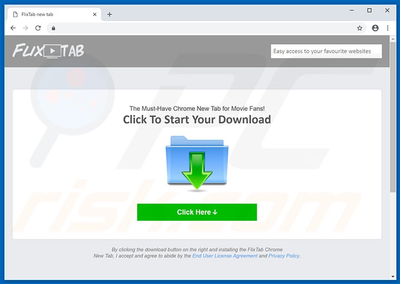 FlixTab browser hijacker promoting website