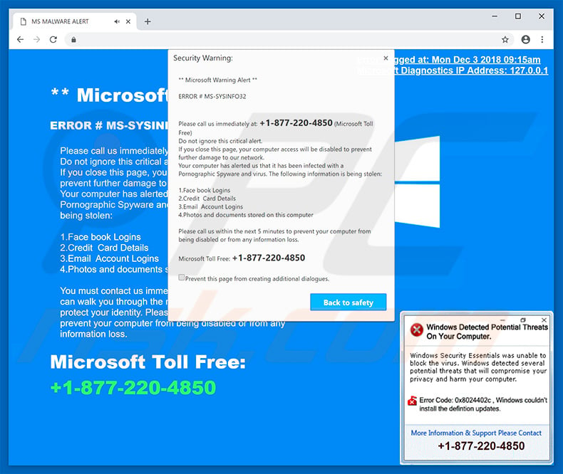 Second variant of MS-SYSINFO32 pop-up scam