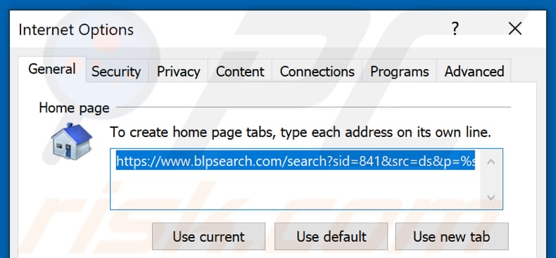 Removing blpsearch.com from Internet Explorer homepage