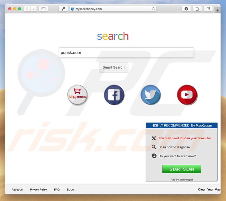 mysearchency.com browser hijacker on a Mac computer