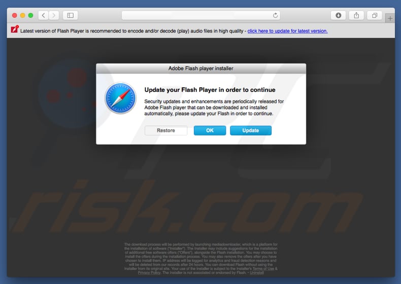 website promoting fake flash player installer promoting mysearchency.com