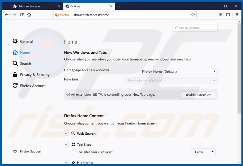 Removing search.hmytvcenter.co from Mozilla Firefox homepage