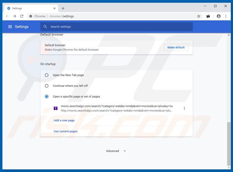 Removing movix.searchalgo.com from Google Chrome homepage