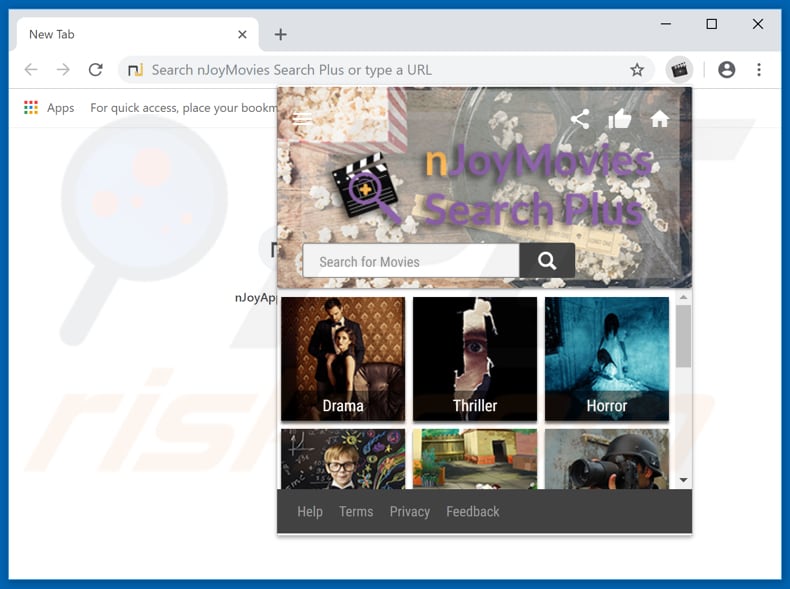 nJoyMovies Search Plus extension in the web browser