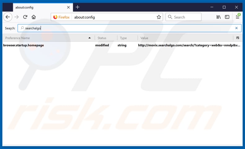 Removing movix.searchalgo.com from Mozilla Firefox default search engine