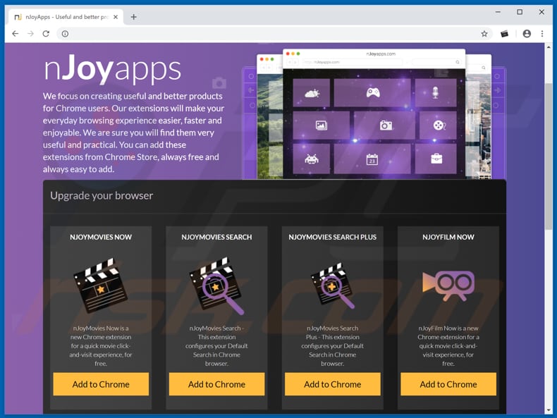 Website used to promote nJoyMovies Search Plus browser hijacker