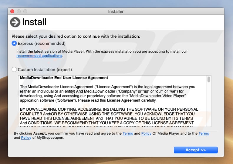 adware installer displaying fake Osascript wants to control Safari system pop-up