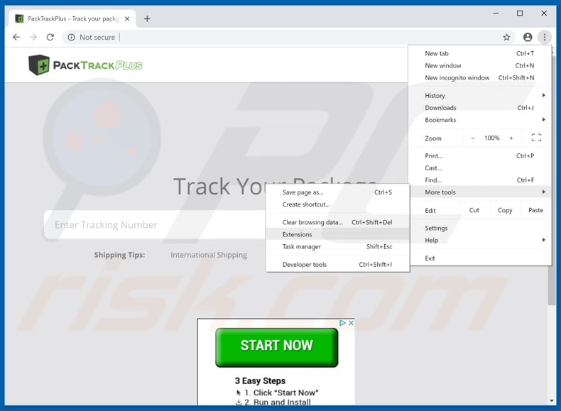Removing PackTrackPlus  ads from Google Chrome step 1