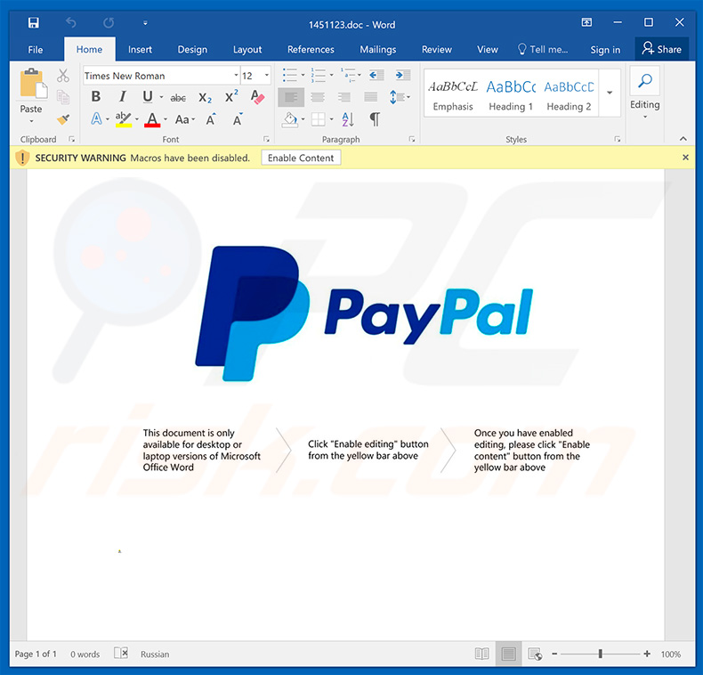 PayPal Email Virus attachment distributing Hancitor