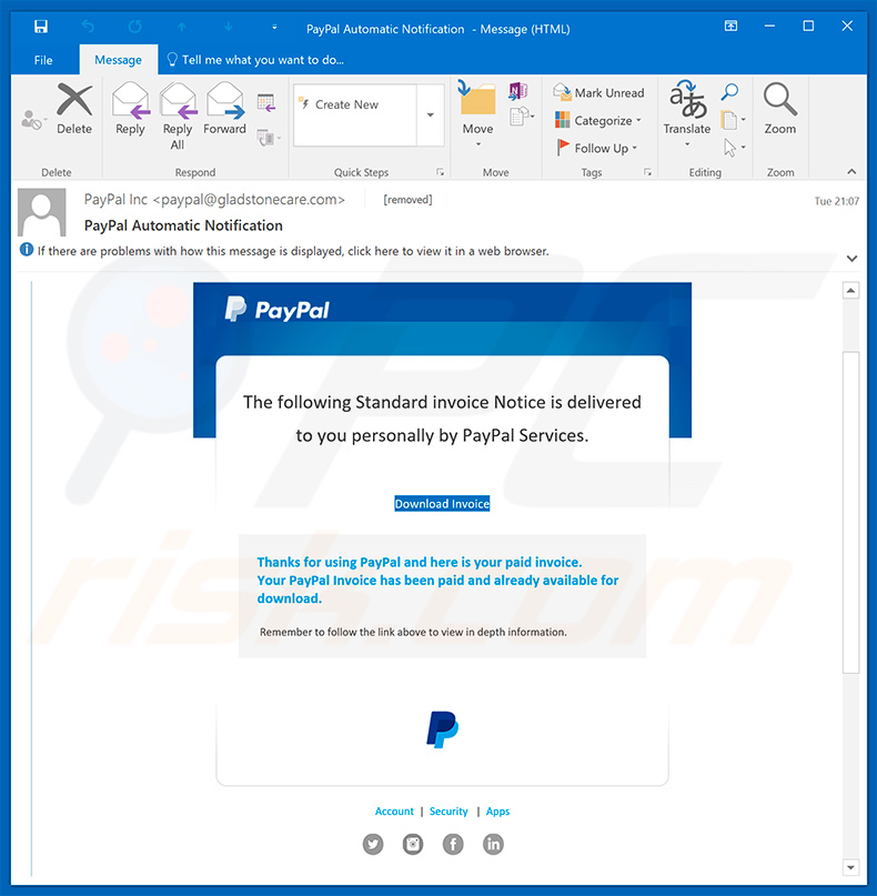 PayPal Email Virus message distributing Hancitor (sample 3)
